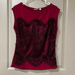 NY&C Magenta Blouse with Lace Front Detail